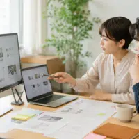 WebサイトやLPのデザインを確認する制作風景