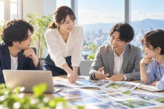 企業担当者と対話しながら、社内の強みや伝えるべき価値を整理する様子
